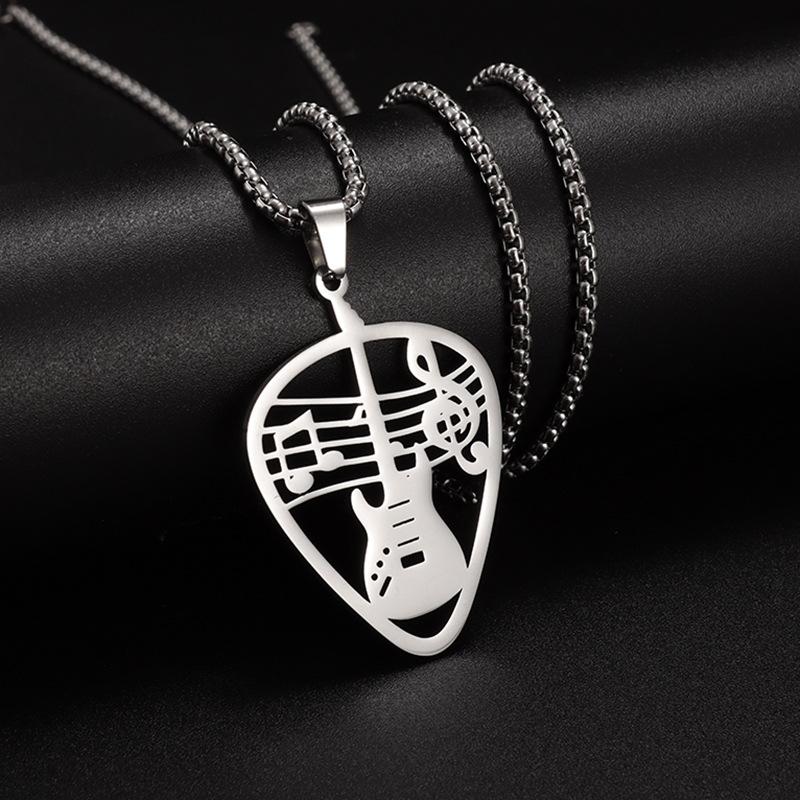 Fashionable Heart-shaped Guitar Note Versatile Love Jewelry Pendant Necklace 60CM(Necklace Long)
