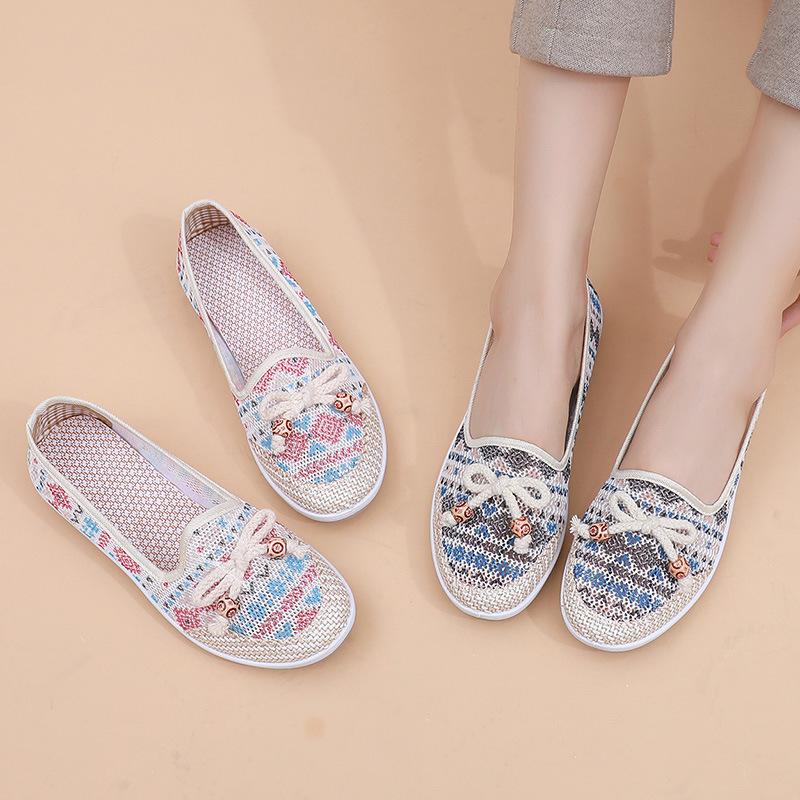 Vyhloubená látková obuv Dámské Měkké dno Protiskluzové Ploché Boty Maminka Odvětrávání Pracovní obuv Retro Etnický styl Jednoduché Ležérní