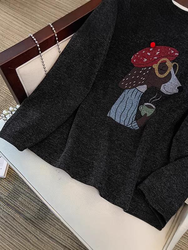 2026 Spring Women's Plus Size Dog Print Round Neck Hoodie, Long Sleeve Pullover, Extra Large 300 Jin Size.