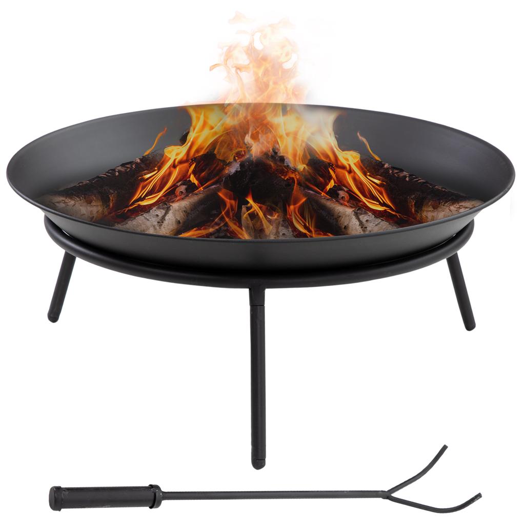Outdoor Fire Pit Portable Round Firepit With Poker For Garden Camping Bonfire Picnic Dia 47 X 21 Cm Black