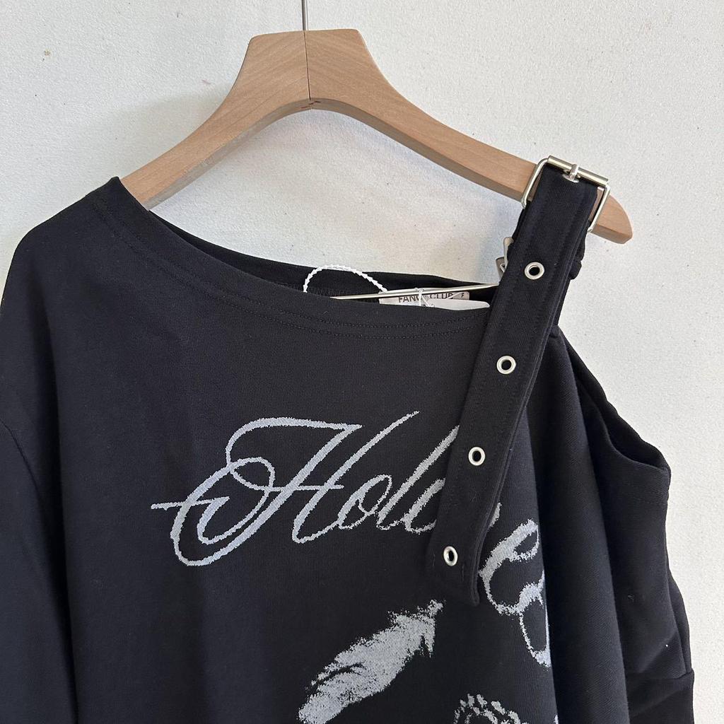 In Stock: Asymmetrical Off-the-Shoulder Hoodie - Early Autumn Korean Designer Sweet & Spicy Girl Trend