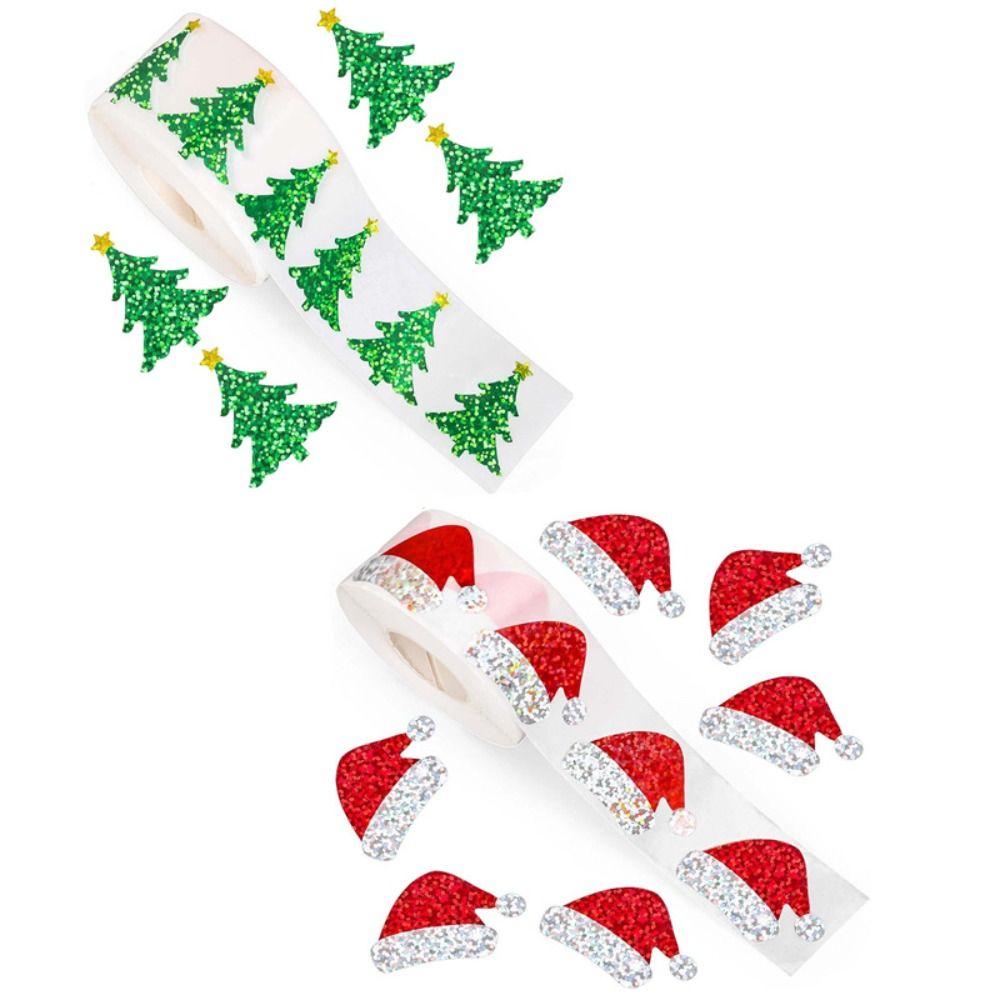 500pcs/roll Laser Type Reflective Labels Snowman Snowflake Stickers Self-Adhesive Decals Envelope