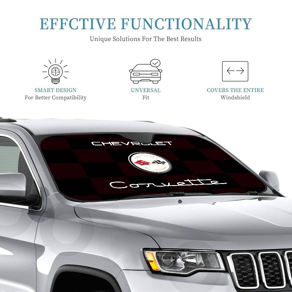 C-Corvette Novelty Car Front Windshield Sunshade 70x130cm Cartoon Foils Car Window Windscreen Cover