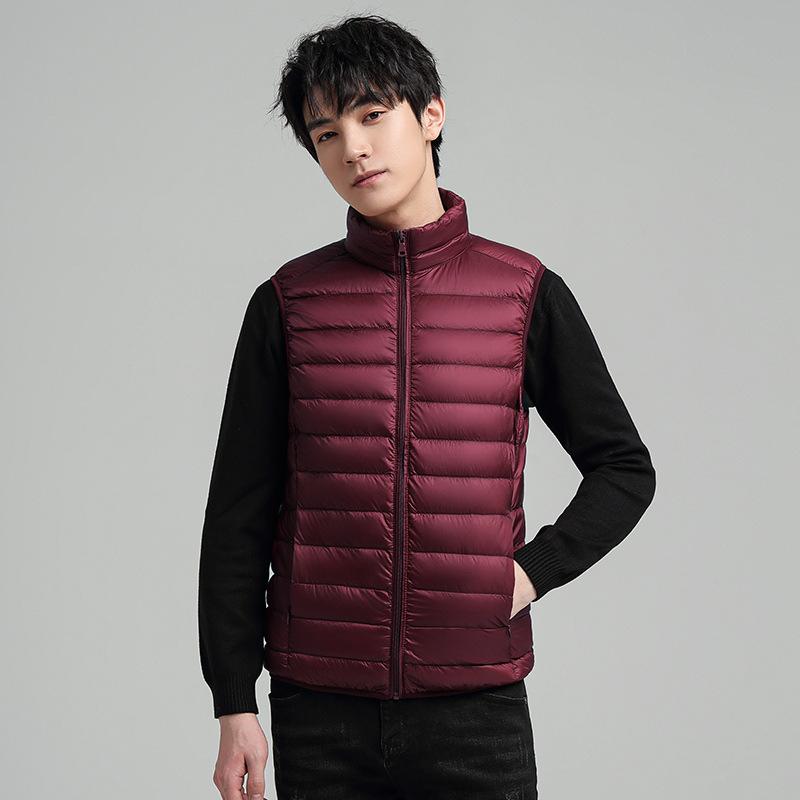 Winter Thin Down Sleeveless Vest for Men Solid Color Stand Collar White Duck Down Thermal Top Jacket for Men