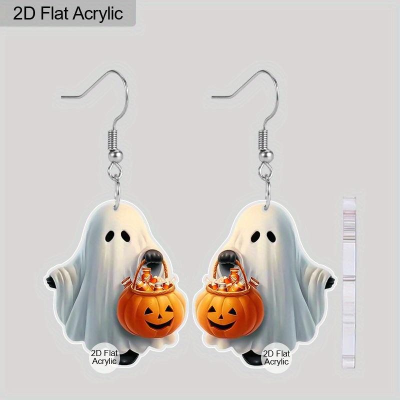 

Плоские 2D серьги-привидения на Хэллоуин для женщин, милые мультяшные серьги-подвески в виде привидений из акрила, забавные жуткие серьги, украшения на тему Хэллоуина с надписью BOO