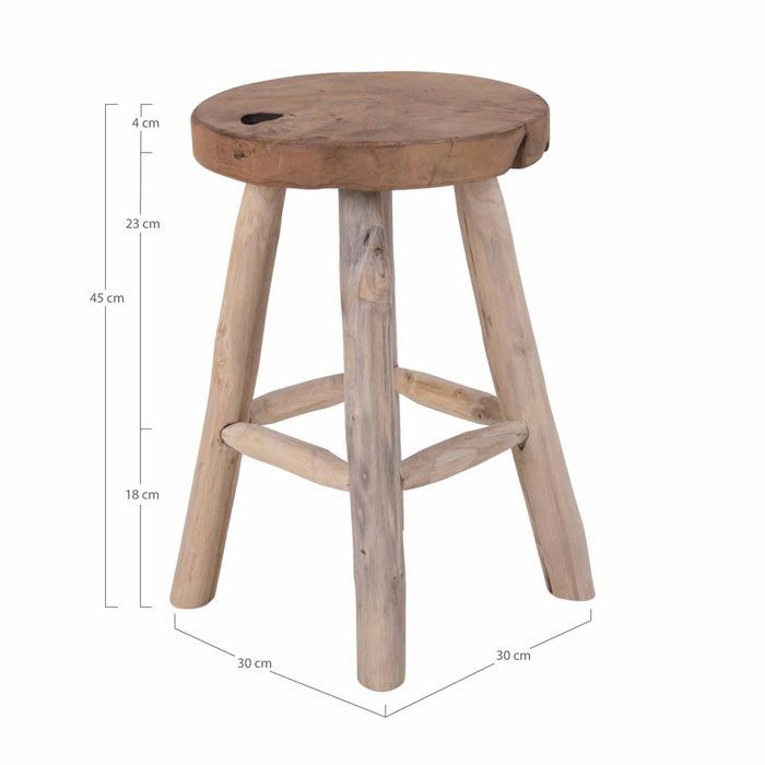 Tabouret rond 30x45 cm en teck marron