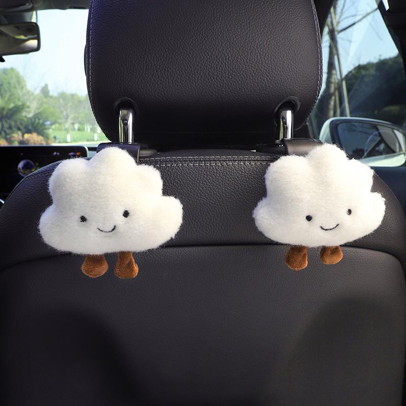 Cute Cartoon Hat Bow Cloud Car Seat Back Hooks Vehicle Headrest Organizer Hanger for Groceries Bag Handbag Auto Decortion