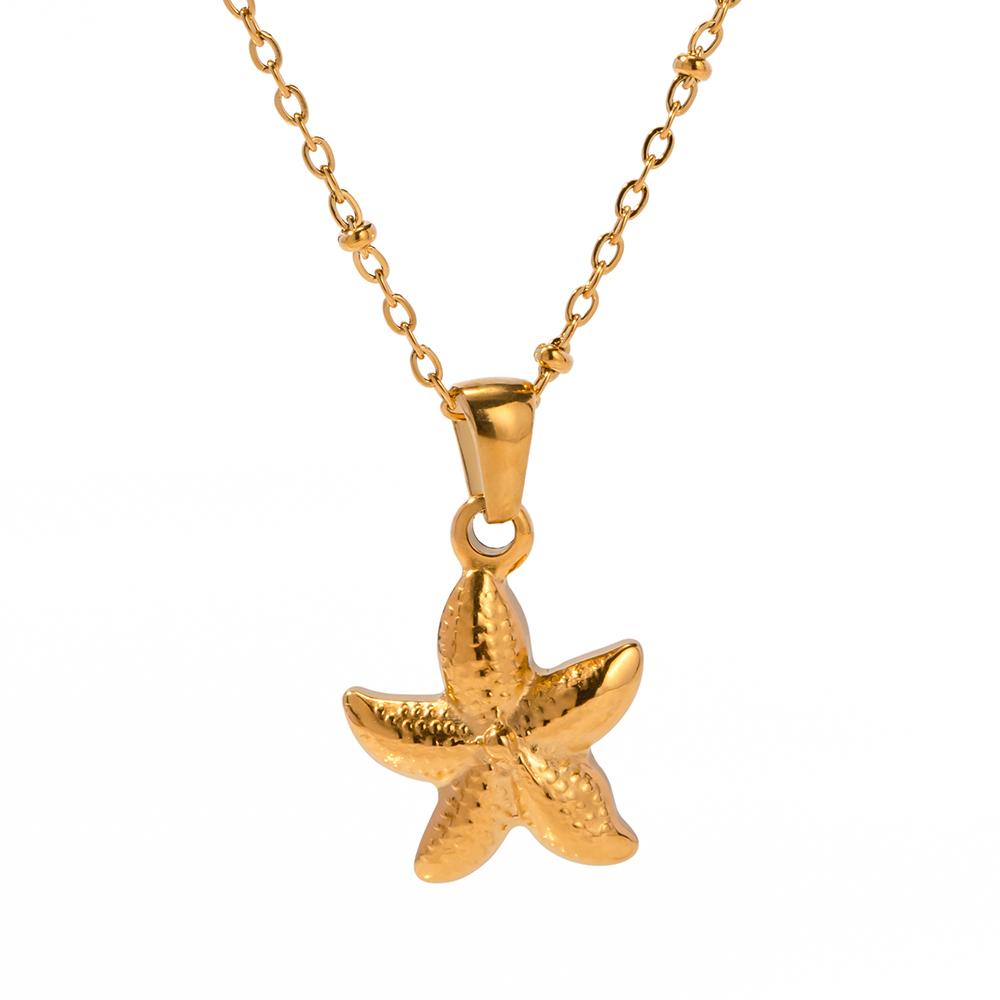 Yori Starfish Shell Pendant Necklace for Women Seaside Holiday Elegant Waterproof Stainless Steel Jewelry Gift New 2024