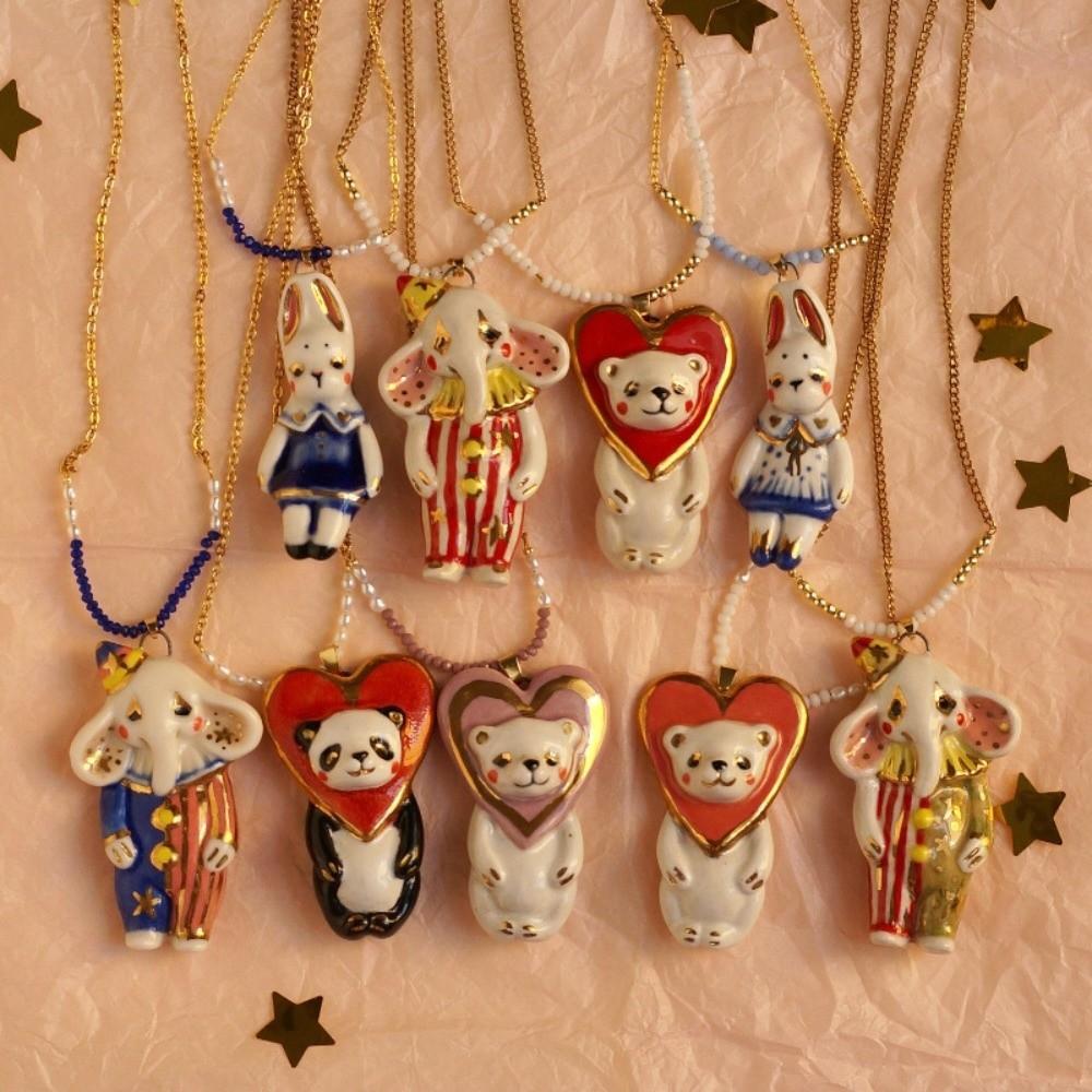 Cartoon Zirkustier Pullover Kette Perlen Schlüsselbein Halskette Kindlichkeit Halskette Lässiges Outfit