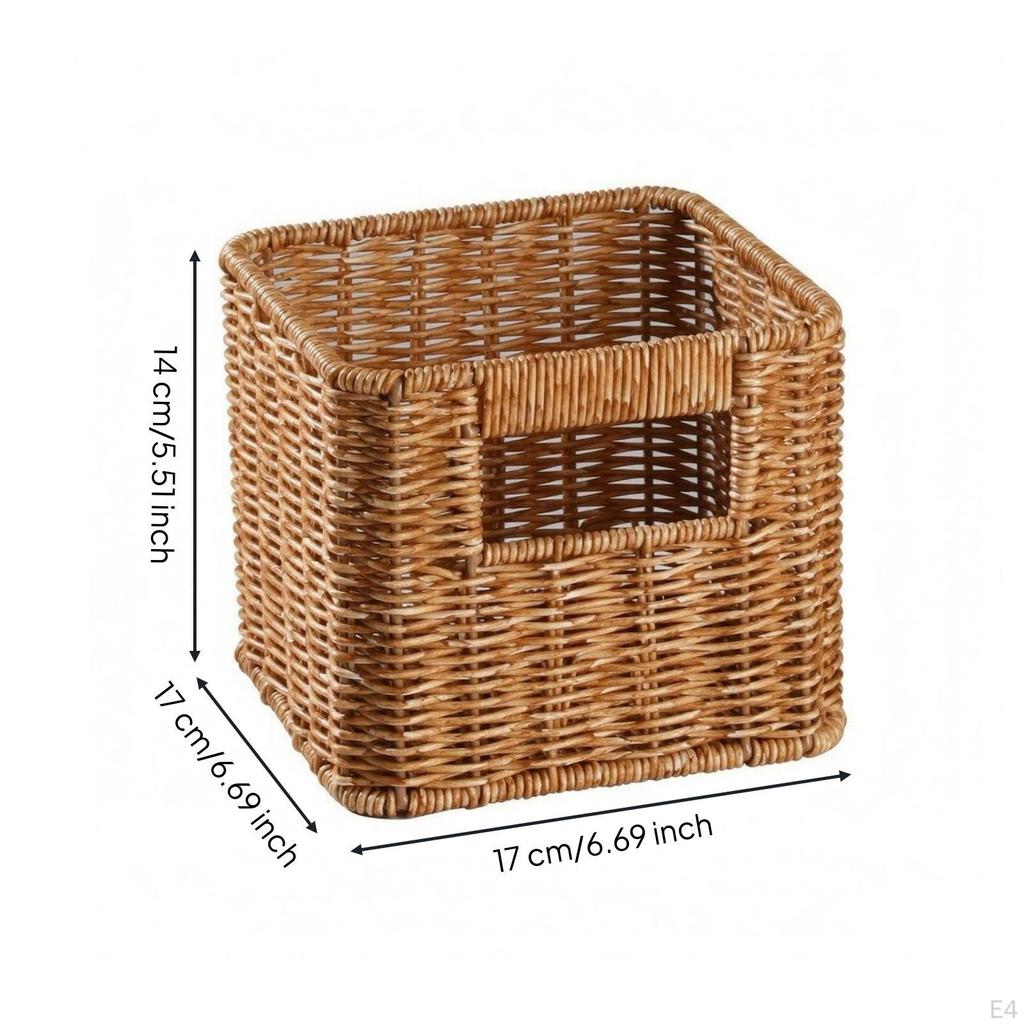 Cesto in Rattan con Apertura Superiore Manici Ritagliati Rettangolari Marrone Chiaro 35x26x18.5cm