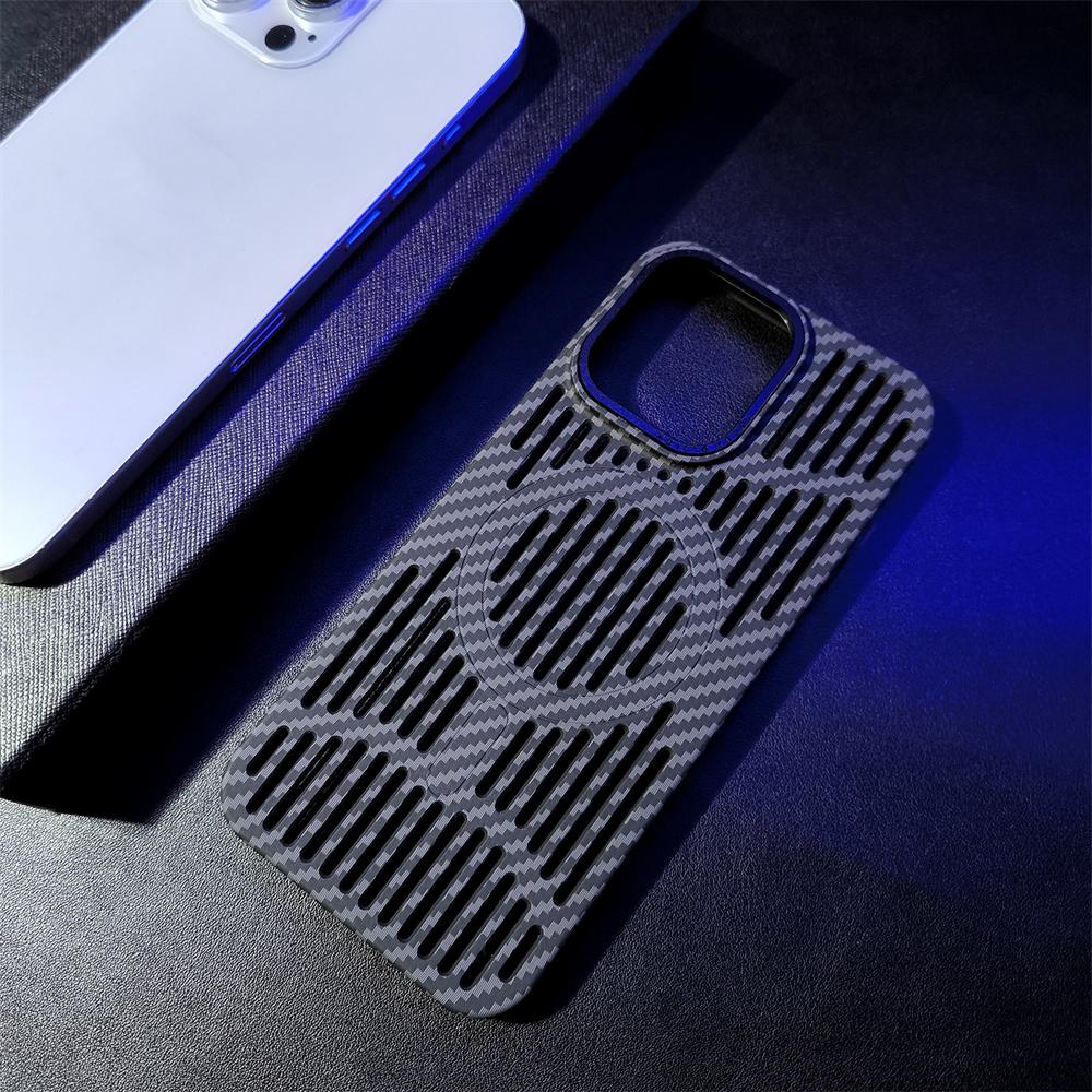 Carbon Fiber Magsafe Magnetic Case for iPhone 16 15 13 14 Pro Max Plus Hollow Heat Dissipation Case Slim Wireless Charging Cover For iPhone 16