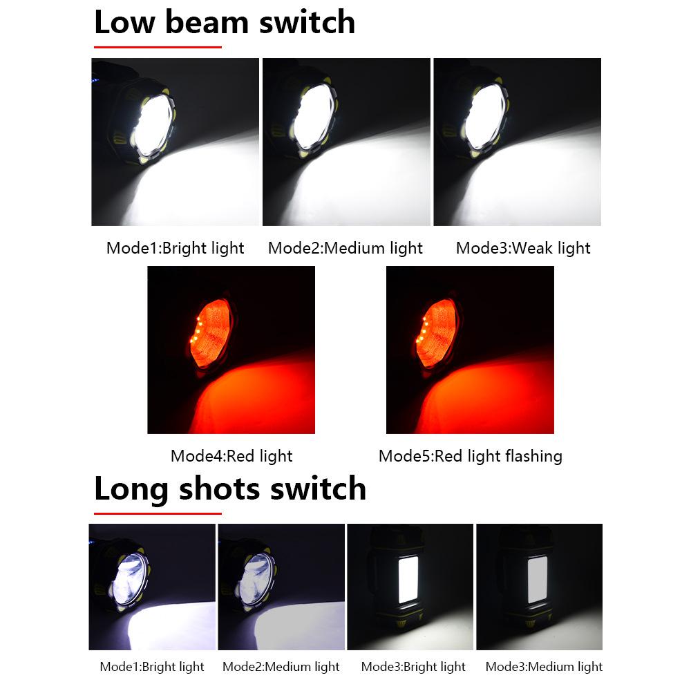 Super Bright LED Camping Flashlight USB Charging Double Head COB Searchlight Hand-held Flashlight Working Spotlight Floodlight