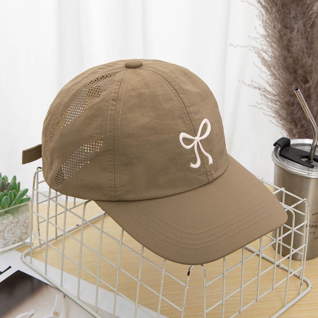 Summer Thin Bowknot Quick-Drying Baseball Cap for Women Sun-Poof Peaked Cap Leisure Students Sport Travel Sun Hat