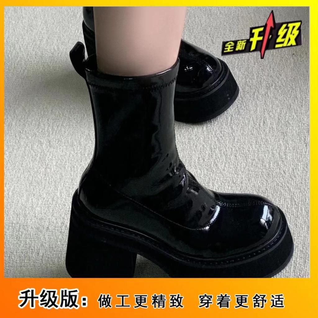 Black French Super High-heeled Martin Boots for Women's 2025 Autumn New Retro Thin and Versatile Popular Thick-heeled Small Short Boots