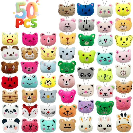 50Pcs Mini Stuffed Animals Keychain Claw Machine Toys Carnival Goodie Bags Easter Birthday Gifts for Kids