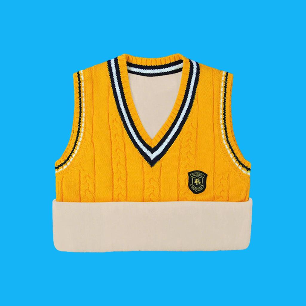 Colete de Malha de Algodão Puro Infantil - Estilo Uniforme Escolar Preppy, Sem Mangas, para Primavera e Outono
