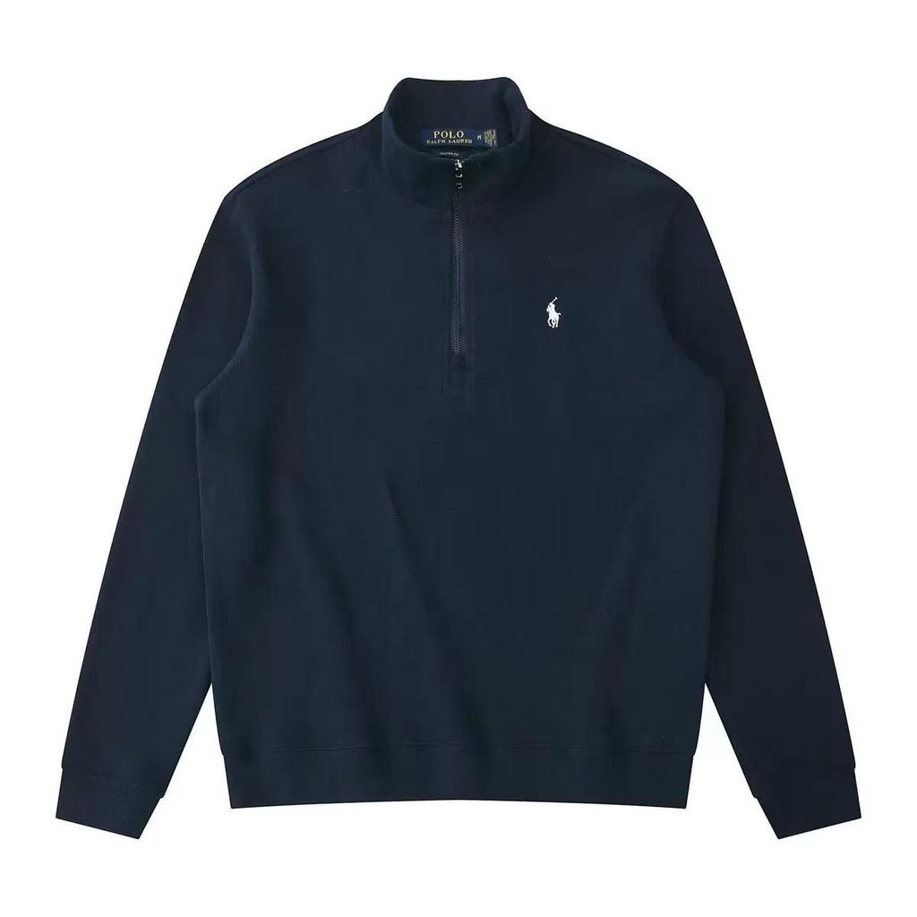 Herren Trendy Fleece-gefütterter Half-Zip Hoodie, Stehkragen mit RL Pony-Stickerei, Lässiger Frühjahrs-/Herbststil.