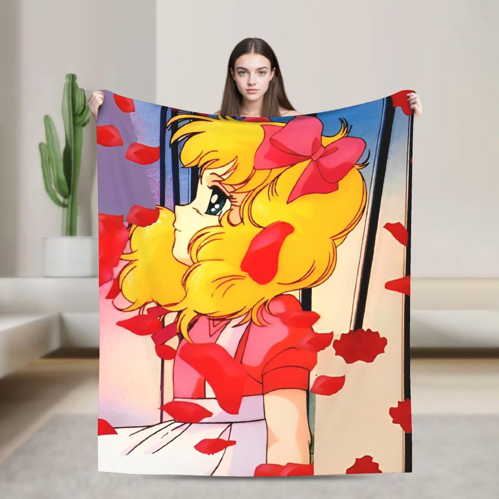 Candy Candy Cartoon Anime Blanket Flannel  Super Warm Throw Blanket for Outdoor Travel Bedspread