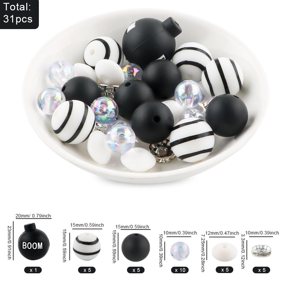 New 31Pcs/Set 3D New Silicone Focal Beads Round Bead For Jewelry Making DIY Beaded Pen Keychain Necklace Bracelet Accessories