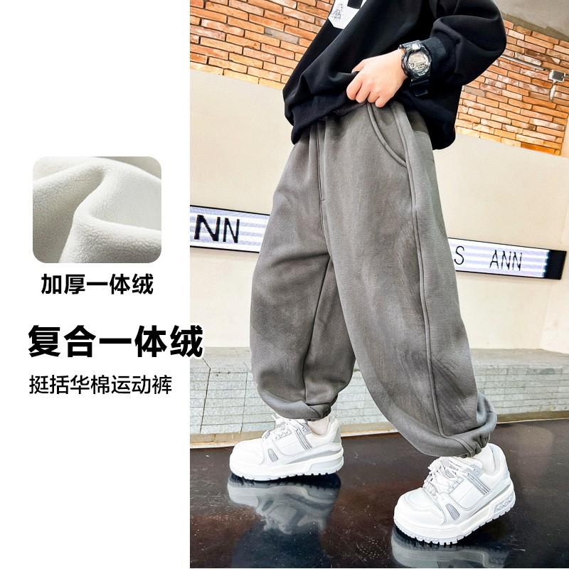 Boys Fleece Lined Sweatpants Winter Loose Warm Sports Pants Kids Casual Trousers