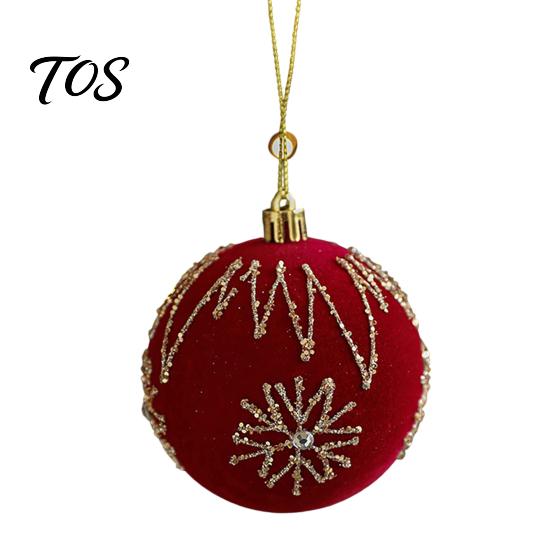 Festive Burgundy Party Supplies Velvet Christmas Ball Ornaments, 3.15 Inch Glitter Flocked Tree Ornaments Decoration, Plastic Shatterproof Hanging