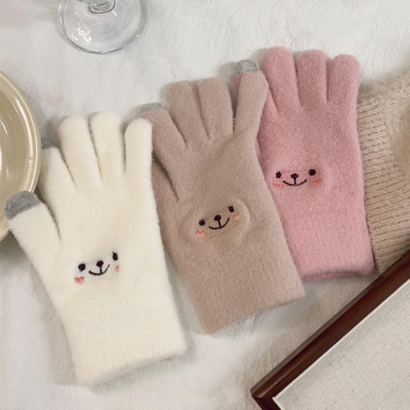 Autumn and Winter Five-finger Gloves with Smiley Face, Touchscreen-friendly, Cute Cartoon, Anti-cold, Plush and Warm