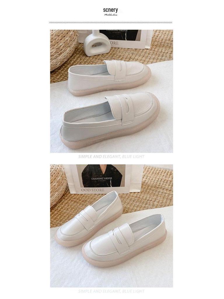 2025 Women's Versatile Soft Sole Flat Nurse Shoes - White Leather for Spring & Autumn