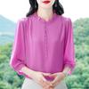 Spring Summer Women Tops Patchwork Silk Chiffon Blouse 3/4 Sleeve Elegant Fashion Office Lady Jacquard Shirt Blusa