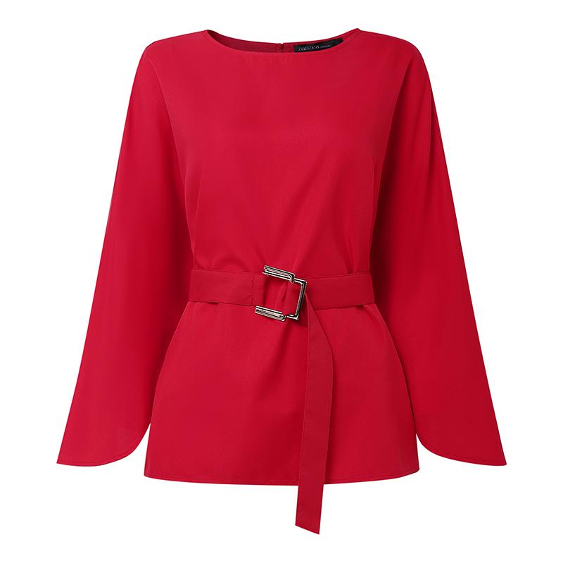 ZANZEA Women Casual Round Neck Solid Color Loose Long Sleeve Blouse