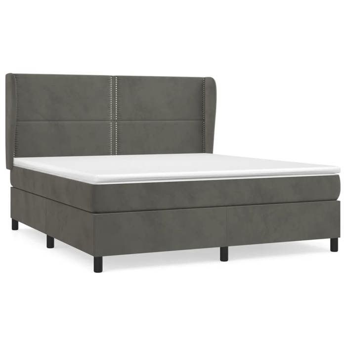 3129166 vidaXL Lit à sommier tapissier et matelas Gris foncé 180x200cm Velours