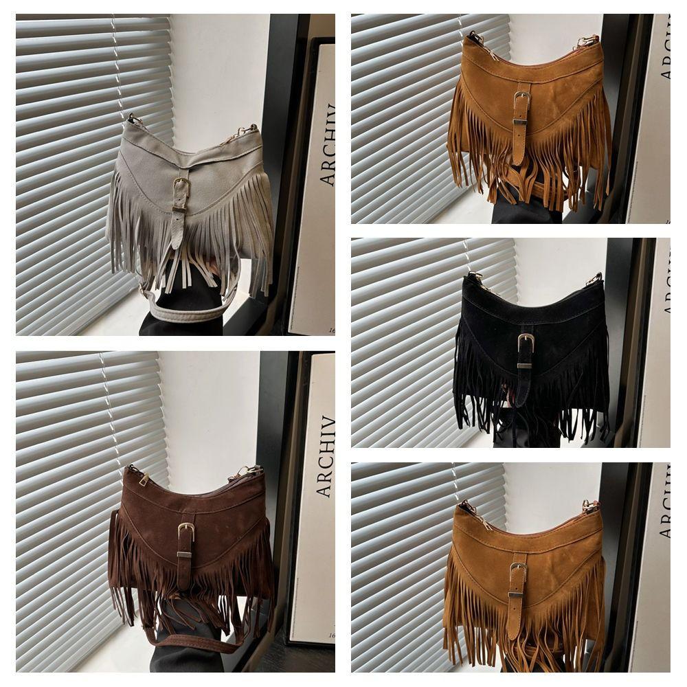 Buckle Suede Handbag Korean Style Underarm Packs Fashion Tassel Shoulder Bag  Girls