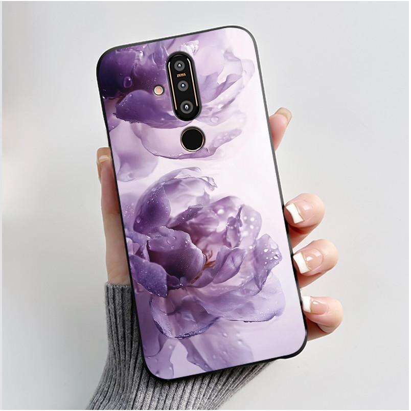 Case For Nokia 8.1 Plus/Nokia X71 Phone Casing Vast Grasslands With Beautiful WildFlowers Pattern Soft Black Anti-Scratch Case