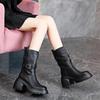Small Thick-soled High-heeled Medium Tube Martin Boots Autumn and Winter New Belt Buckle Side Zipper Temperament Outer Wear Women's Boots