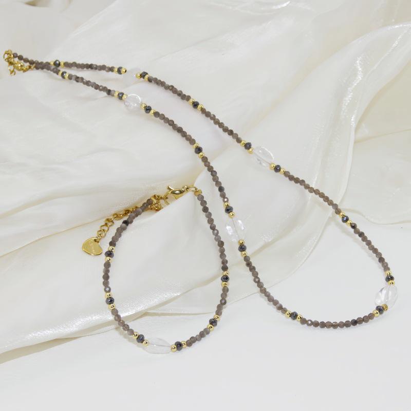 Autumn/Winter Smoky Gray Agate Beaded Necklace Chain