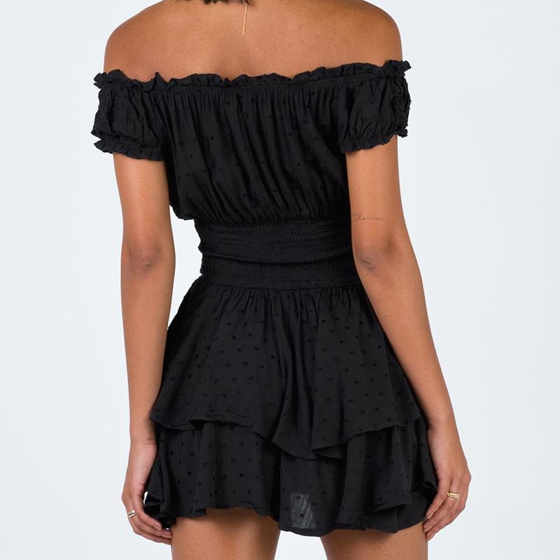 Off Shoulder Short Sleeve Lace Casual Dress Women Summer Slim Sexy Short Dress Woman High Waist Layered Ruffle Dresses 27780