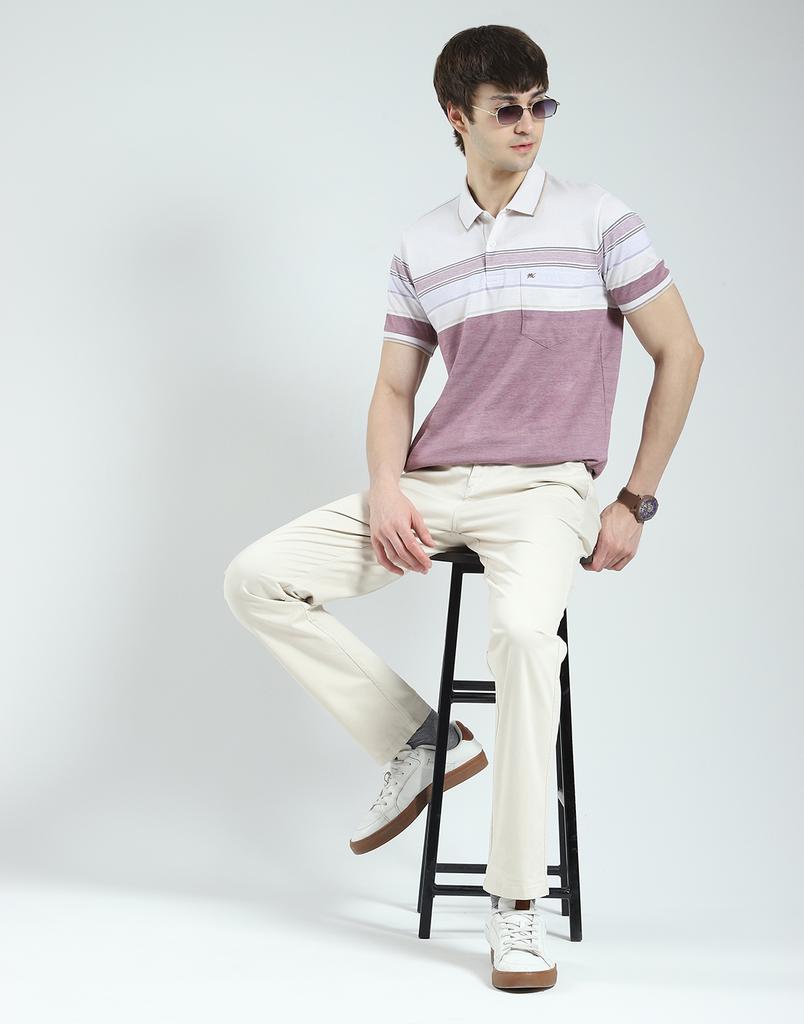 MONTE CARLO Men's Regular Fit Striped Polo Half Sleeve T-Shirt