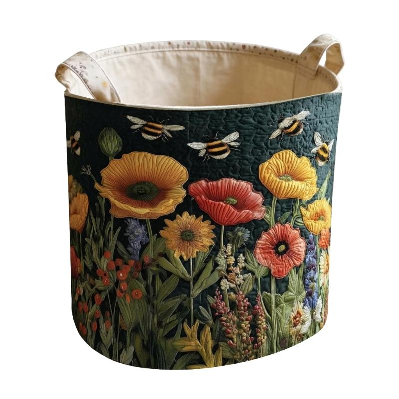 Stylish Quilted Foldable Laundry Hamper With Bohemians Floral Design And Sturdy Handles Handheld Washing Organizers Bag