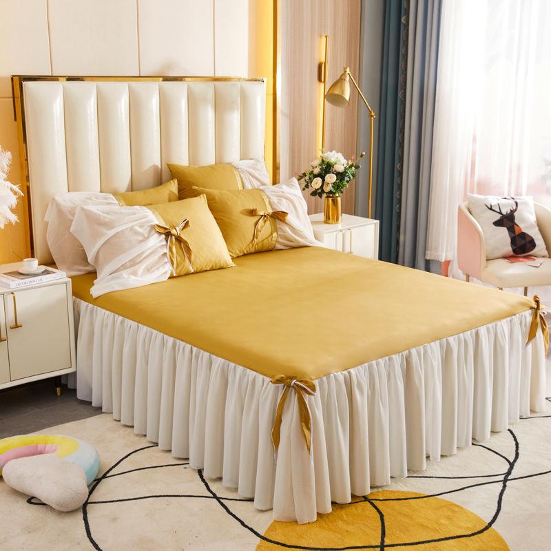 100% Cotton Fabric Princess Lace Bedspread King Queen Size Bed Skirt with Pillowcase, 1pc Bed Skirt+2pcs Pillowcases