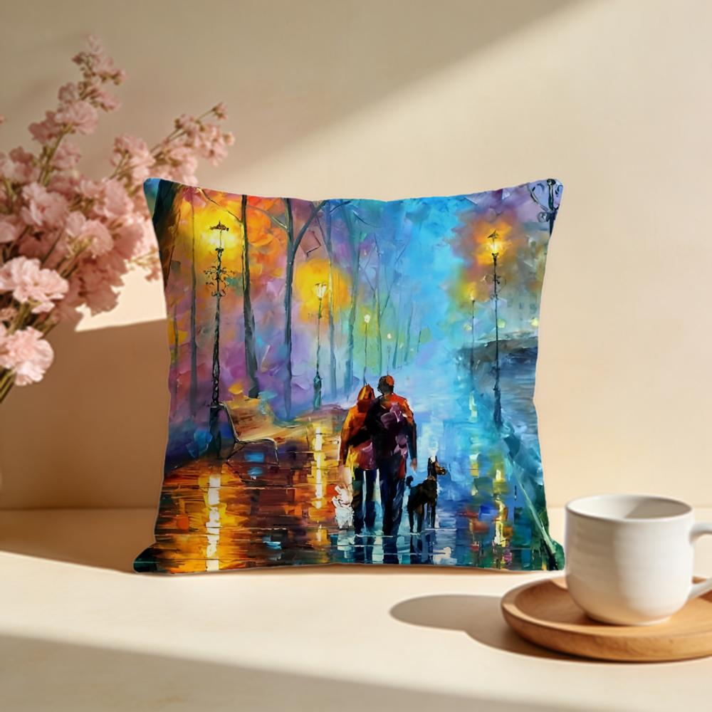 Fashion LLeonid Afremov Oilful Cushion Cover Stylish Washable Pillow Cover Ideal for Couch Bedroom Car Decoration