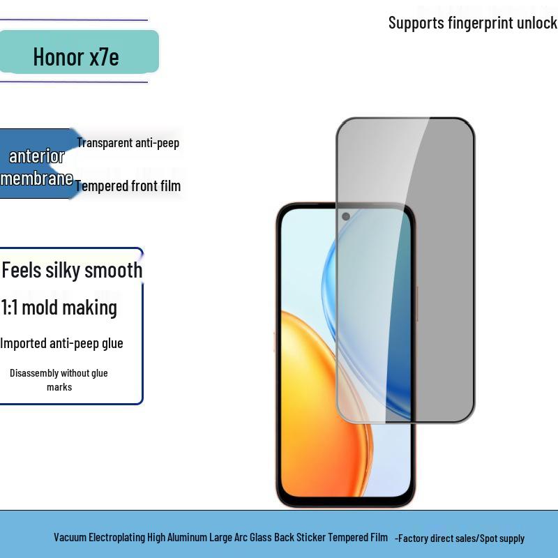 Honor X7E HD Anti-Peep Tempered Glass Screen Protector with Transparent Silk Lens Film