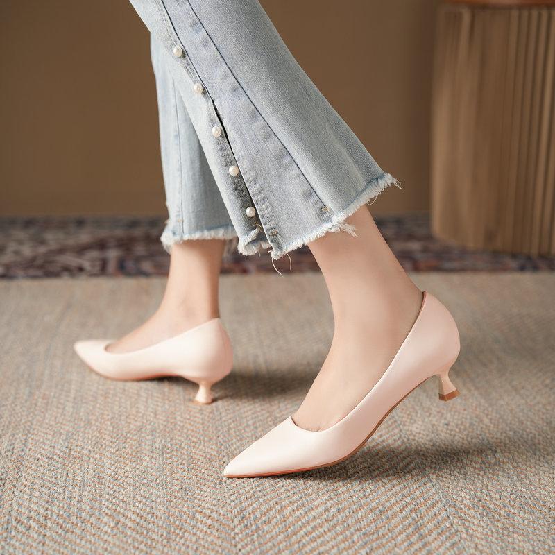 2025 New Spring and Autumn High Heels Women's Thin Heels Versatile Flight Attendant Office Black Work Shoes Ol Commuter Soft Sole Single Shoes