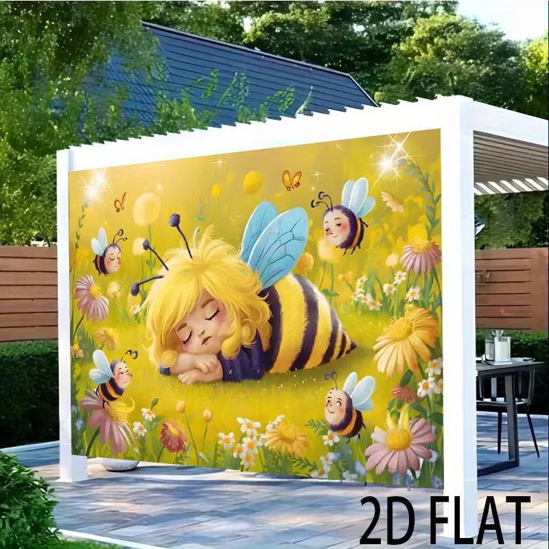 2D Verzauberter Garten Hintergrund, Schlafendes Bienenmädchen und Bunte Blumen für Party-Fotoshooting