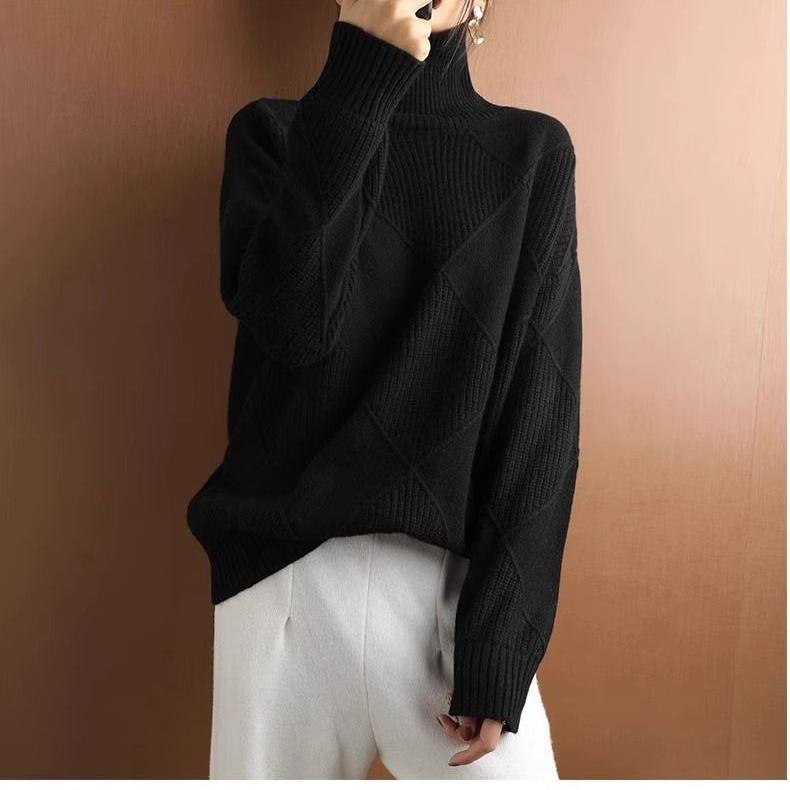 Autumn Winter Women's Plus-size Wool Sweater Loose Turtleneck Sweater Pullover Solid Color Wool Knitted Top
