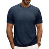 Casual Men Solid Color Short Sleeves Ribbed Elastic Round Neck Pullover Summer Slim Fit Daily Knitted T-shirt Tops Clothes