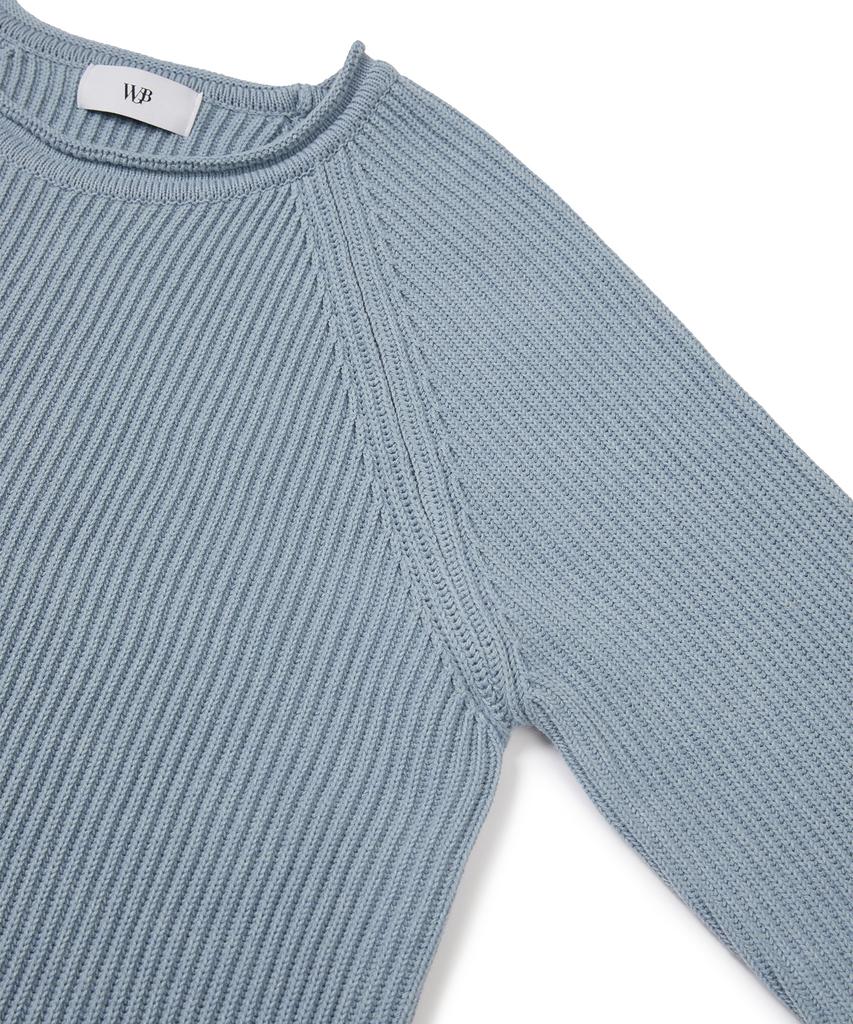 WEST GRAND BOULEVARD French Oversized Raglan Ribbed Cotton Knit Baby Blue