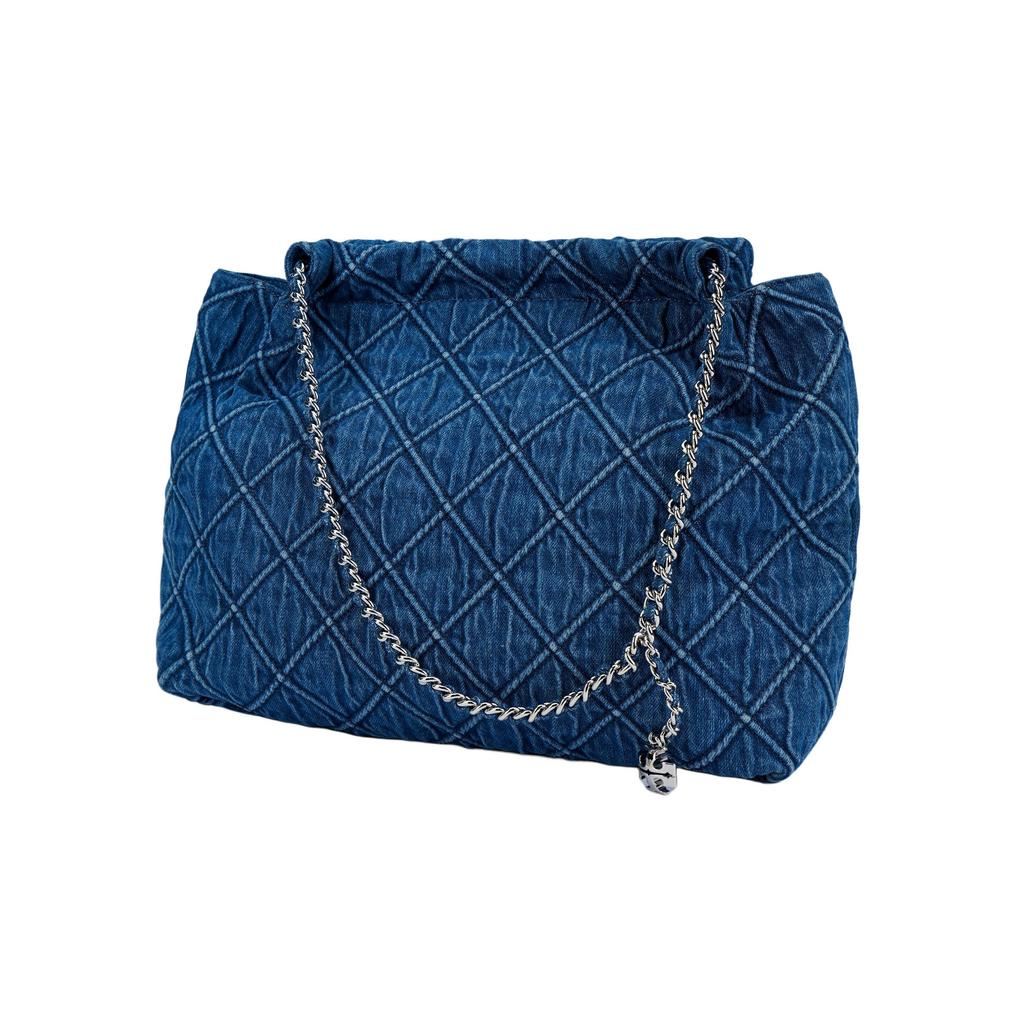 Tory Burch Fleming gesteppte Stoff-Umhängetasche Damen Taschen Denim-Blau 167752-426