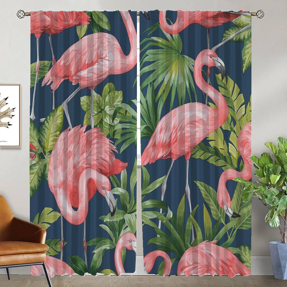Flamingo Elegant Room Curtains for Living Room Blackout Curtain Partition Halloween Decoration Tulle for Bedroom Shades Kitchen