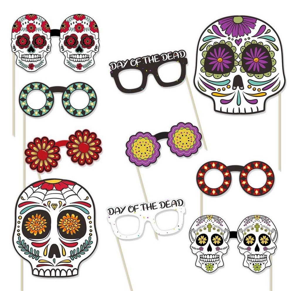 Mexican Day of the Dead Photo Props Skeleton Ghost Costume Party Photo Paper Cards (10 Pack)