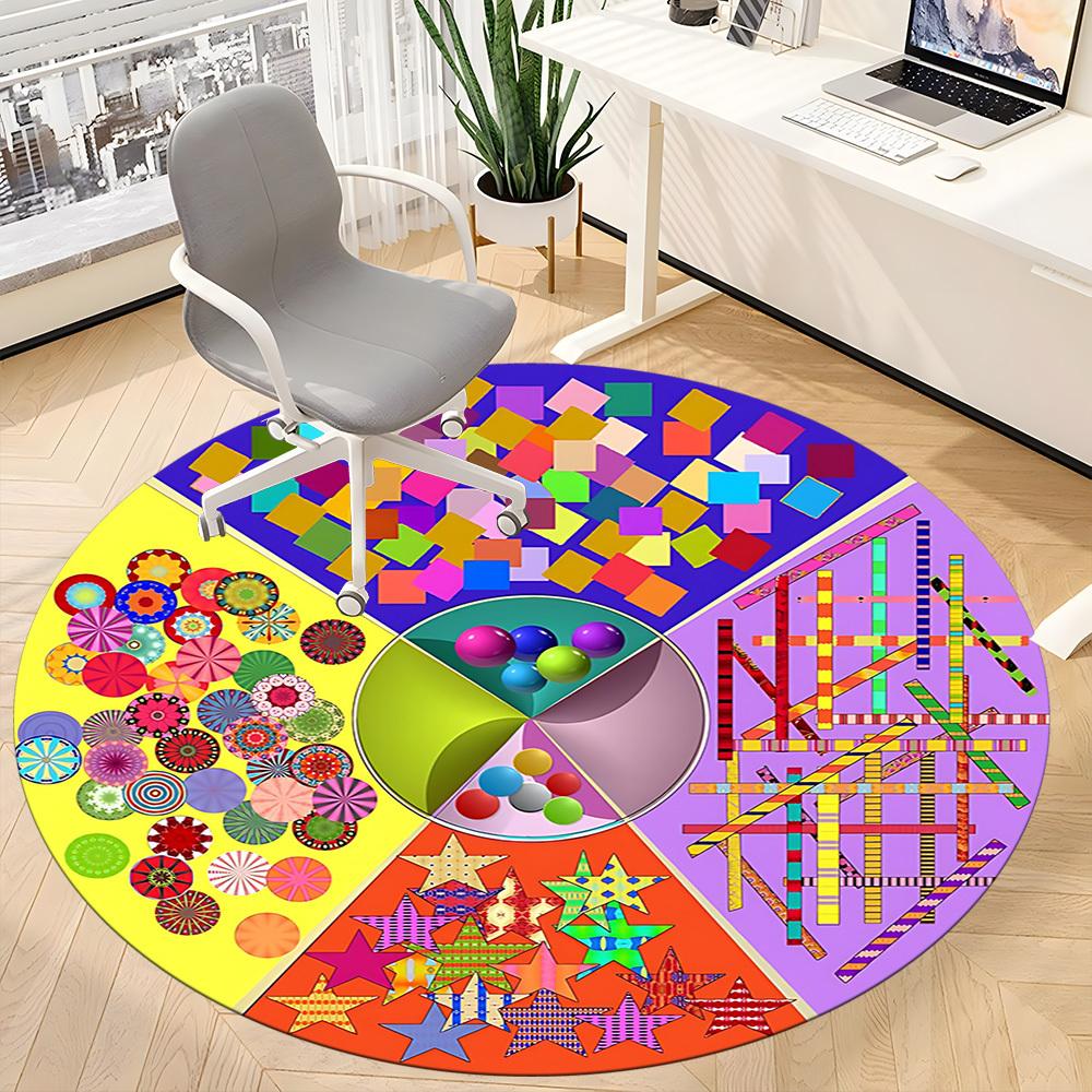 1pc Colorful Shapes Chair Carpet for Office Non Slip, Machine Washable Rug for Office, Room Holiday Decor for Christmas, Birthday Polyester