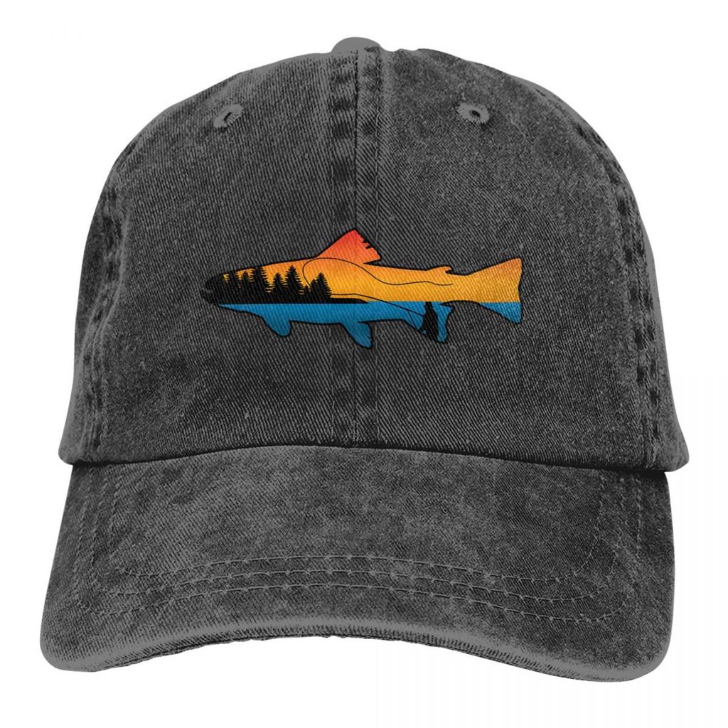 Fly Fishing Sunset Baseball Cap Fishing Lover Vintage Baseball Hats Unisex Outdoor Adjustable Dad Hats Cap